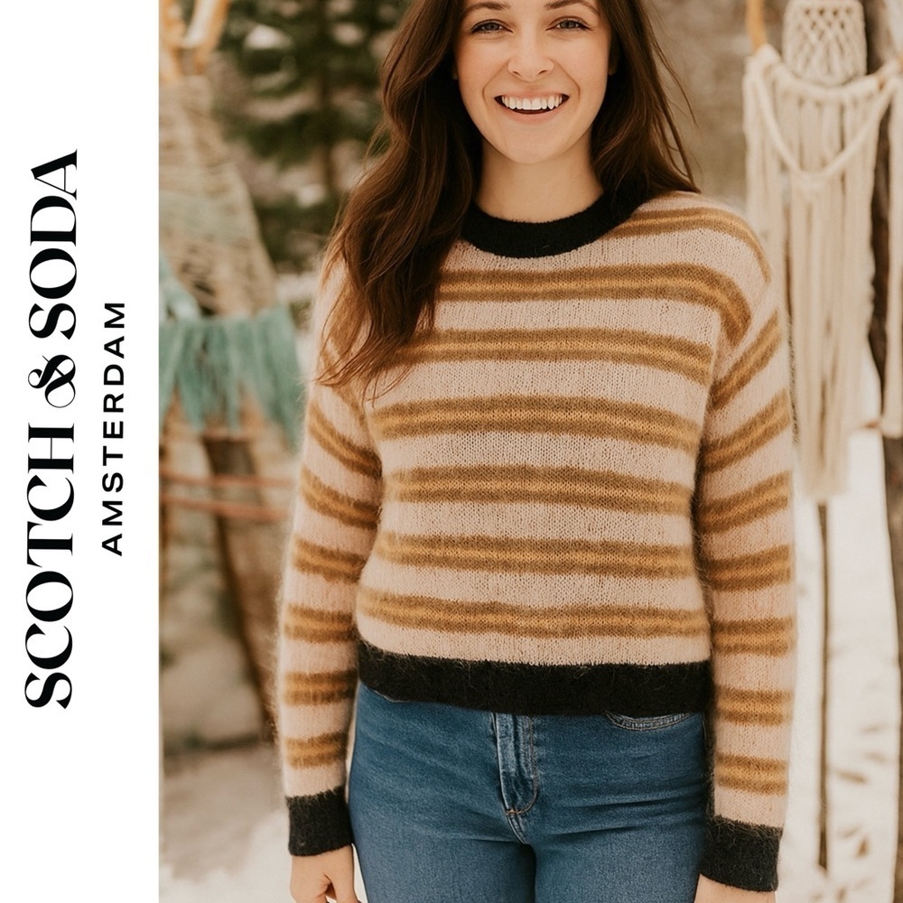 Scotch & Soda Blizzard Lizzard mohair lightweight striped pullover sweater, S